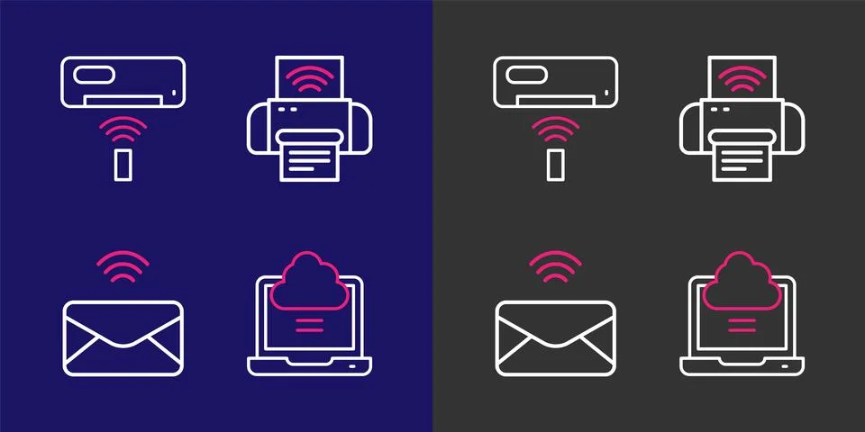 Set line Network cloud connection, Mail and e-mail, Smart printer system an.. Stock Illustration