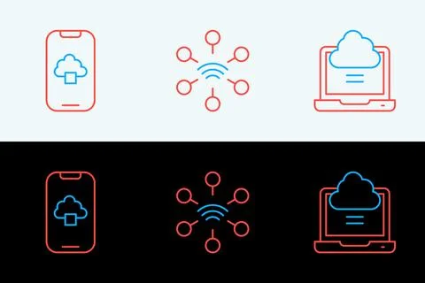 Set line Network cloud connection, Cloud technology data and  icon. Vector Stock Illustration