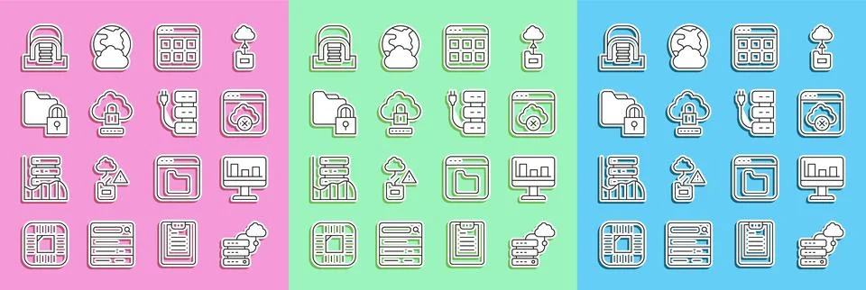 Set line Network cloud connection, Monitor with graph chart, Failed access .. Stock Illustration
