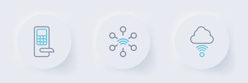 Set line Network cloud connection,  and Digital door lock icon. Vector Stockillustratie