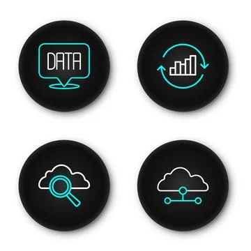 Set line Network cloud connection, Search computing, Pie chart infographic .. Illustrazione stock