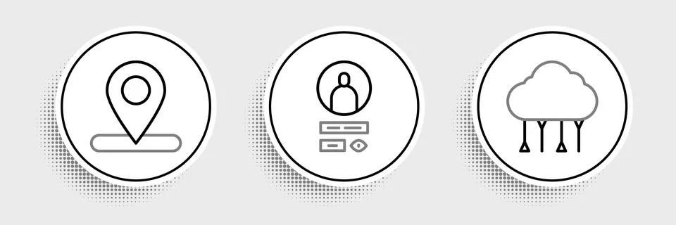 Set line Network cloud connection, Location and Create account screen icon... Stock Illustration
