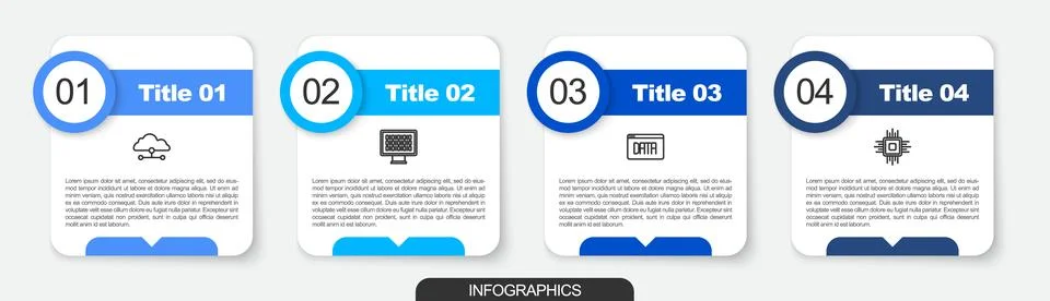 Set line Network cloud connection, Binary code, Data analysis and Processor.. Stock Illustration