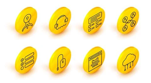 Set line Network cloud connection, Browser window, Computer mouse, Task lis.. Illustrazione stock