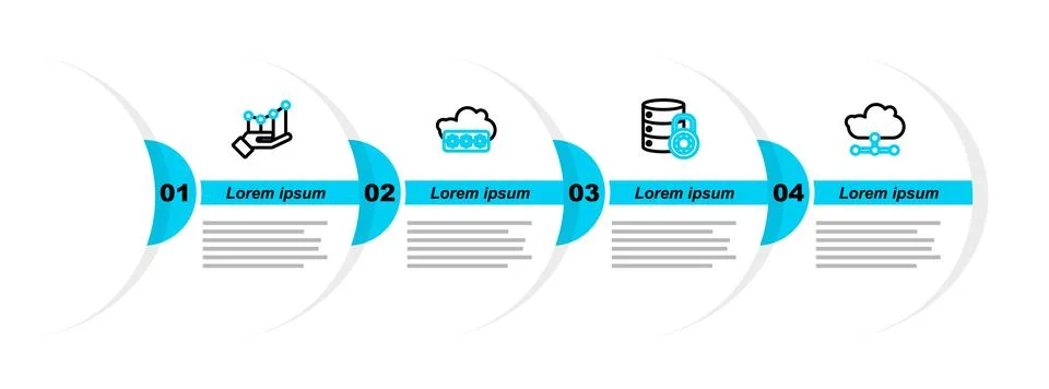 Set line Network cloud connection, Server security with lock, Password prot.. 스톡 일러스트