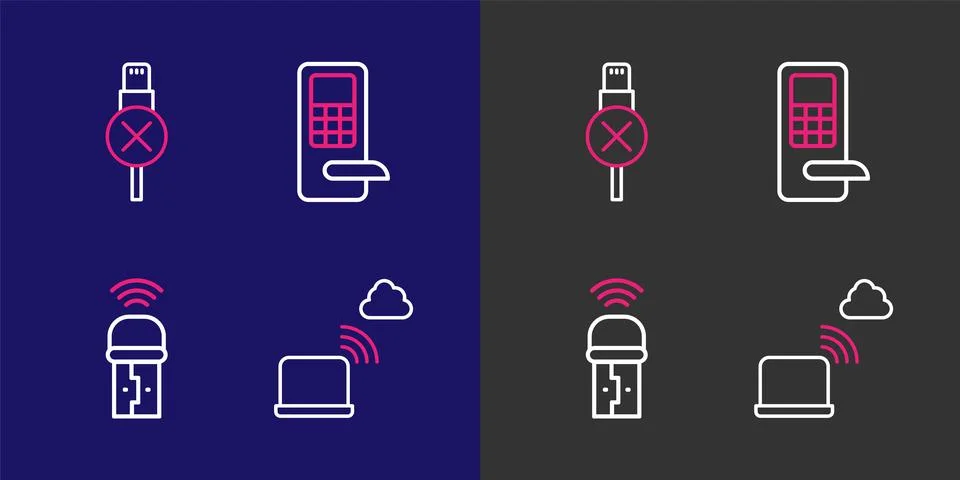Set line Network cloud connection, Usb wireless adapter, Digital door lock .. イラスト素材