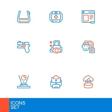Set line Network cloud connection, Cloud database, Hologram, Humanoid robot.. Stock Illustration