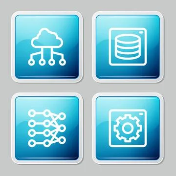Set line Network cloud connection, Server, Data, Neural network and Compute.. Stockillustratie