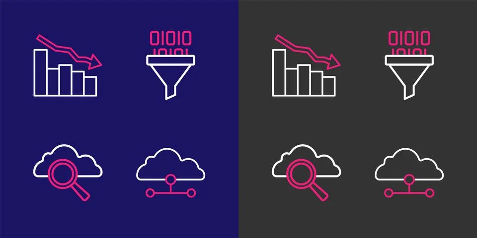 Set line Network cloud connection, Search computing, Binary code and Financ.. Stockillustratie