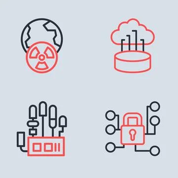 Set line Network cloud connection, Mechanical robot hand, Cyber security an.. Stock Illustration