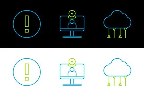 Set line Network cloud connection, Information and Video chat conference ic.. Illustrazione stock