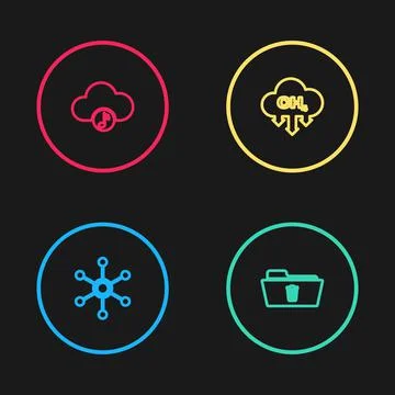 Set line Network, Delete folder, Methane emissions reduction and Music streaming Stock Illustration