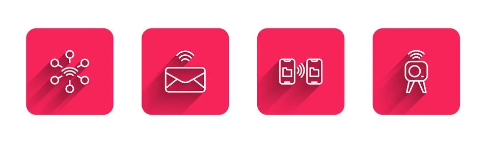 Set line Network, Mail and e-mail, Data transfer storage and Web camera with Illustrazione stock