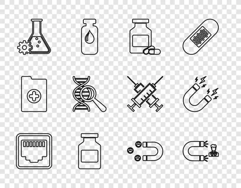 Set line Network port cable socket, Customer attracting, Medicine bottle and 스톡 일러스트