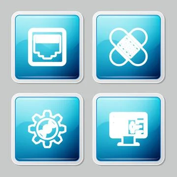 Set line Network port cable socket, Crossed bandage plaster, Genetic engineering イラスト素材