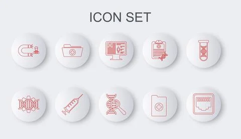 Set line Network port cable socket, Genetic engineering, Clinical record on Stock Illustration