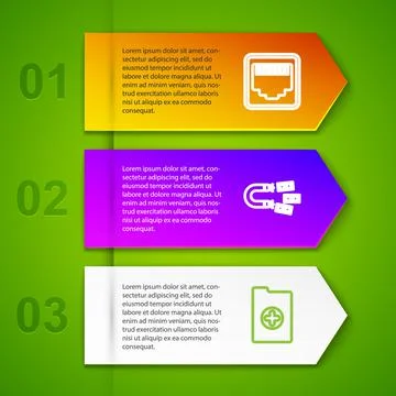 Set line Network port cable socket, Magnet with money, Clinical record and Stock Illustration