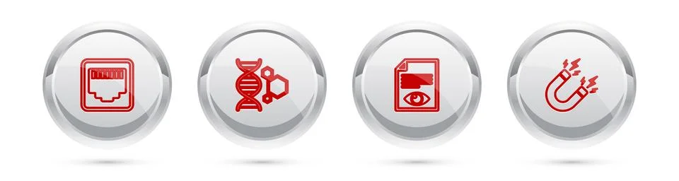 Set line Network port cable socket, Genetic engineering, Paper page with eye and Stock Illustration