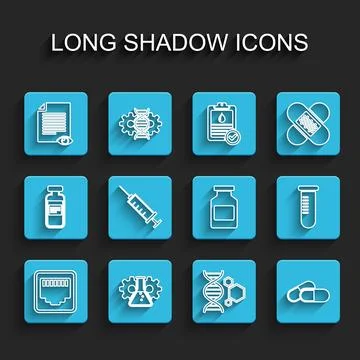 Set line Network port cable socket, Bioengineering, Paper page with eye, Genetic Stock Illustration