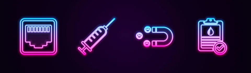 Set line Network port cable socket, Syringe, Customer attracting and Clipboar Stock Illustration