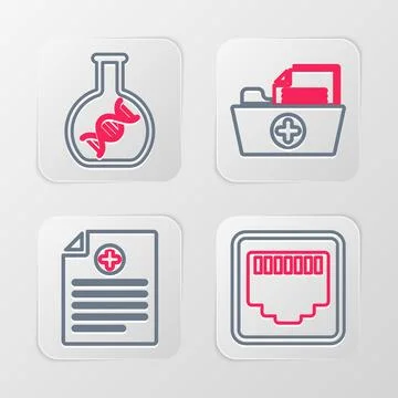 Set line Network port cable socket, Clinical record, Health folder and DNA .. Stock Illustration