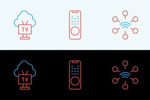 Set line Network, Smart Tv and Remote control icon. Vector 스톡 일러스트
