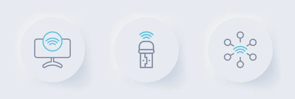 Set line Network, Usb wireless adapter and Smart Tv system icon. Vector Stock Illustration