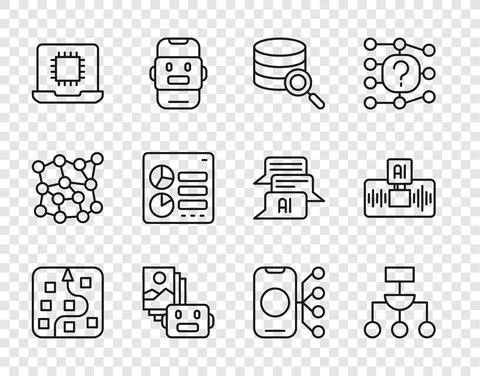 Set line Neural network, Algorithm, Server, Artificial intelligence robot 库存插图