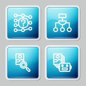 Set line Neural network, Algorithm, Photo retouching and Artificial intelligence Stock Illustration