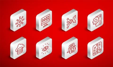 Set line Neural network, Algorithm, Chat bot, Artificial intelligence AI and Stock Illustration