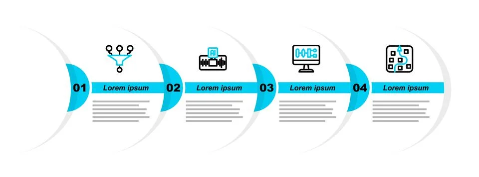 Set line Neural network, Algorithm, Artificial intelligence AI and Funnel filter 스톡 일러스트