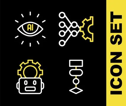 Set line Neural network, Algorithm, Robot setting and Artificial intelligen.. Stock Illustration