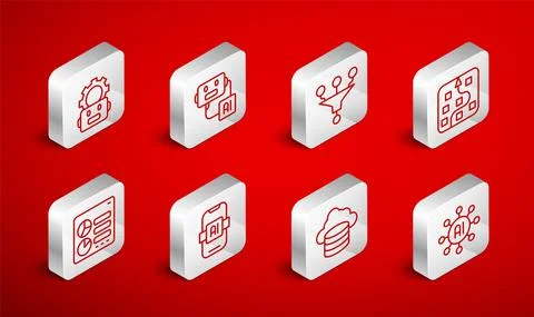 Set line Neural network, Artificial intelligence robot, Funnel filter, Cloud 스톡 일러스트