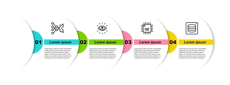 Set line Neural network, Artificial intelligence AI, Processor CPU and Server Illustrazione stock