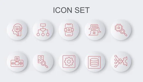 Set line Neural network, Artificial intelligence AI, Server, Data, Humanoid.. Stock Illustration