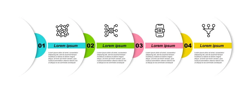Set line Neural network, Artificial intelligence AI and Funnel filter. Busi.. Stock Illustration