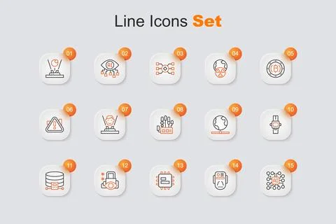 Set line Neural network, Artificial intelligence robot, Processor CPU, Cybe.. 스톡 일러스트