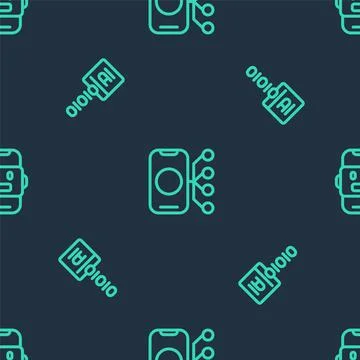 Set line Neural network, Binary code and Chat bot on seamless pattern. Vector Stock Illustration
