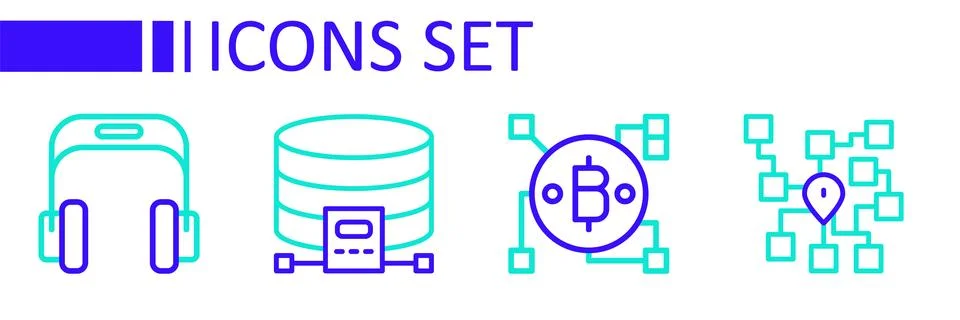 Set line Neural network, Blockchain technology Bitcoin, Cloud database and .. Illustrazione stock