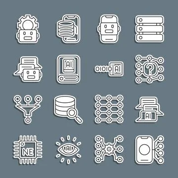 Set line Neural network, Chat bot, Artificial intelligence AI, Robot setting and Illustration