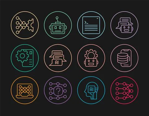 Set line Neural network, Cloud technology data transfer, Web developer Illustrazione stock