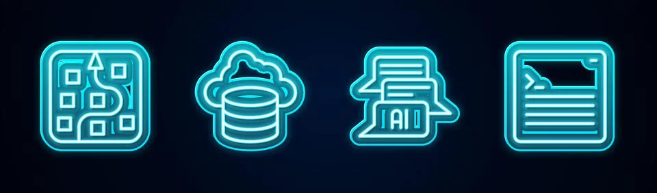 Set line Neural network, Cloud database, Chat bot and Web developer programming Stock Illustration