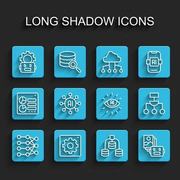 Set line Neural network, Computer api interface, Robot setting, Server, Data Illustrazione stock