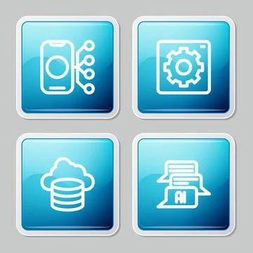 Set line Neural network, Computer api interface, Cloud database and Chat bot Stock Illustration