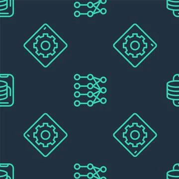 Set line Neural network, Computer api interface and Cloud technology data Stock Illustration