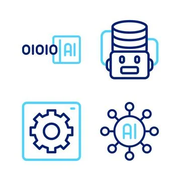 Set line Neural network, Computer api interface, Artificial intelligence ro.. Illustrazione stock