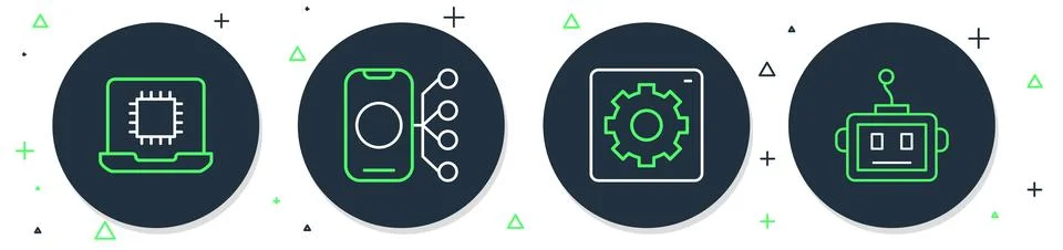 Set line Neural network, Computer api interface, Processor CPU and Artifici.. Stock Illustration