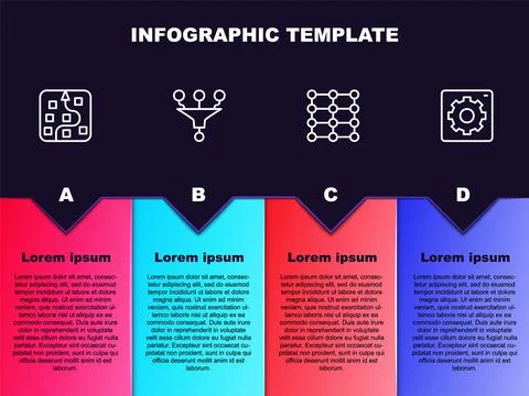 Set line Neural network, Funnel filter,  and Computer api interface. Business Stock Illustration