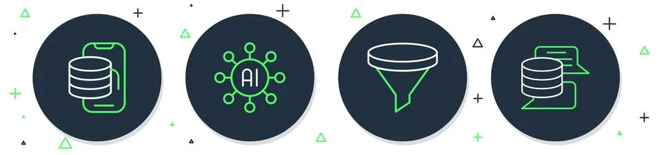 Set line Neural network, Funnel filter, Cloud technology data transfer and Se 스톡 일러스트