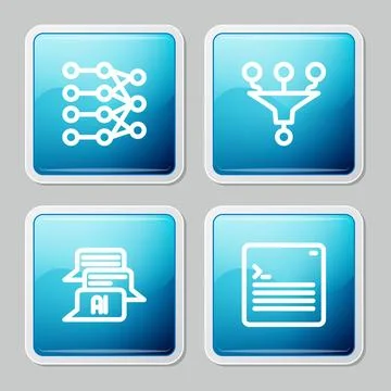 Set line Neural network, Funnel filter, Chat bot and Web developer programm.. 스톡 일러스트